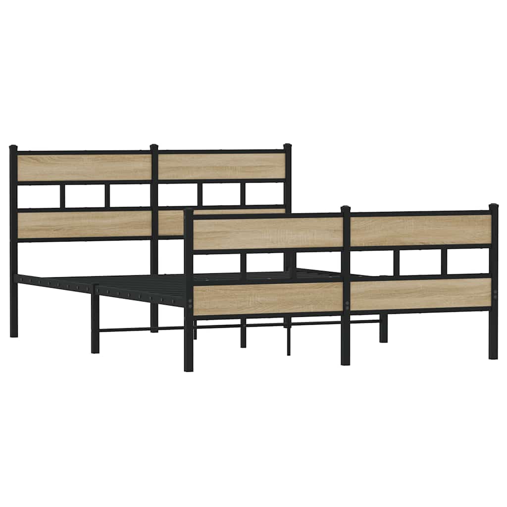 Sonoma Oak Metal Bed Frame 140x190 cm - Modern & Durable Design