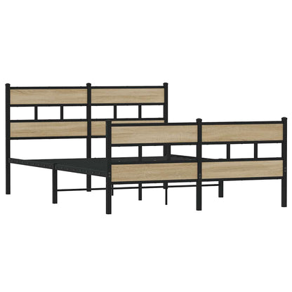 Sonoma Oak Metal Bed Frame 140x190 cm - Modern & Durable Design