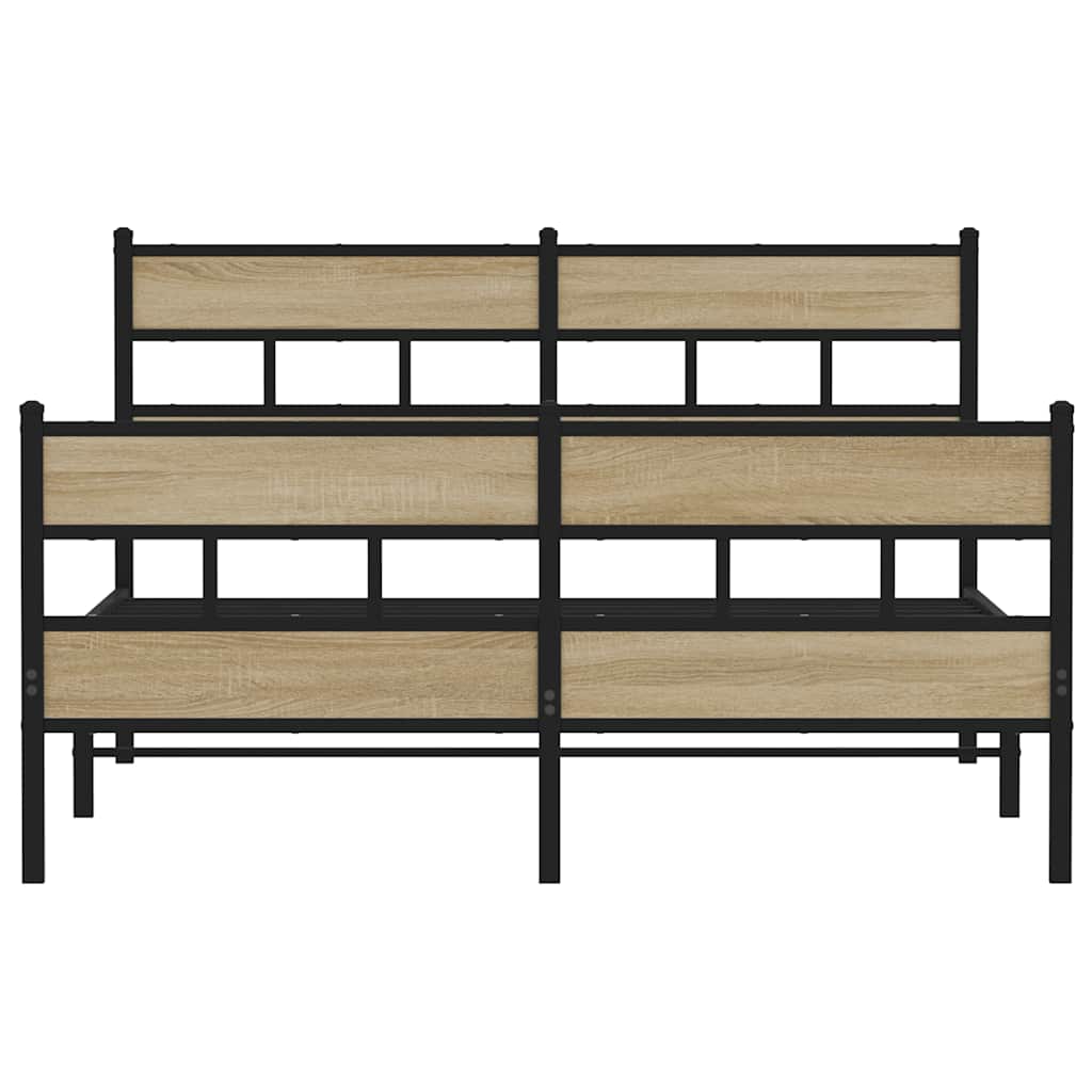 Sonoma Oak Metal Bed Frame 140x190 cm - Modern & Durable Design