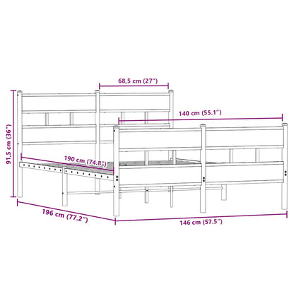 Sonoma Oak Metal Bed Frame 140x190 cm - Modern & Durable Design