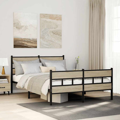 Sonoma Oak Metal Bed Frame 140x190 cm - Modern & Durable Design