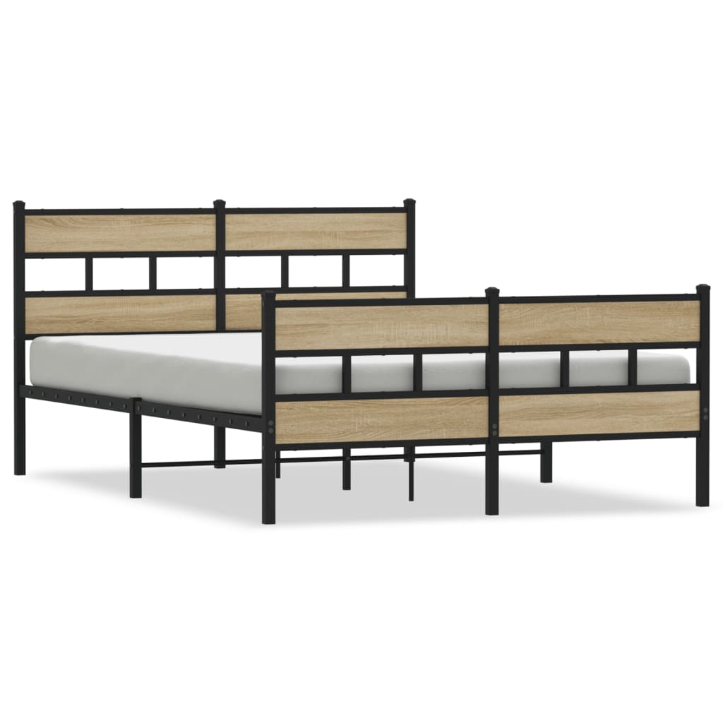 Sonoma Oak Metal Bed Frame 140x200 cm - Sturdy & Stylish Design