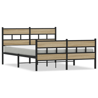 Sonoma Oak Metal Bed Frame 140x200 cm - Sturdy & Stylish Design