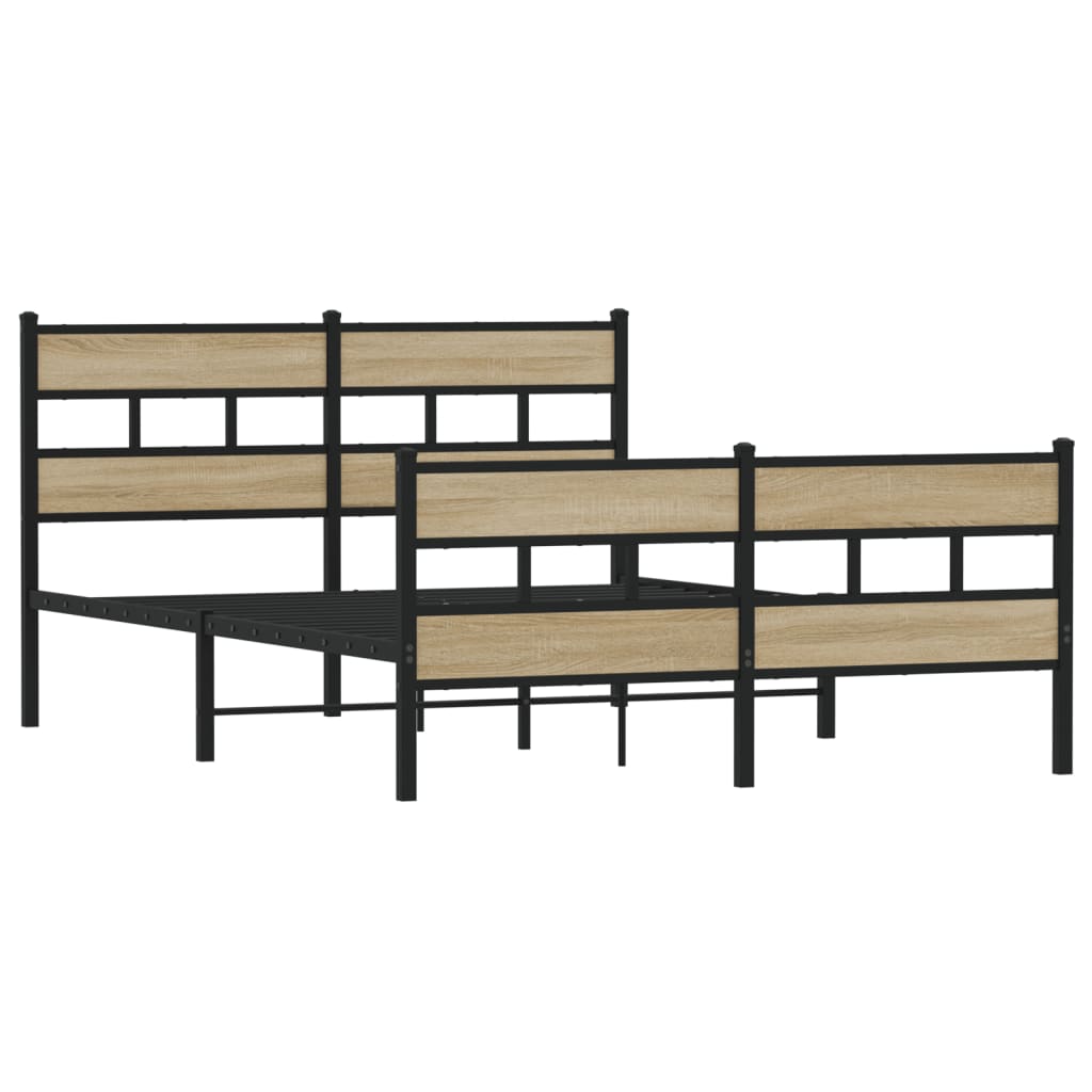 Sonoma Oak Metal Bed Frame 140x200 cm - Sturdy & Stylish Design