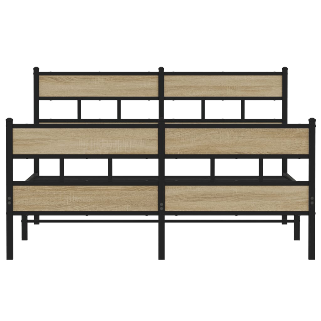 Sonoma Oak Metal Bed Frame 140x200 cm - Sturdy & Stylish Design