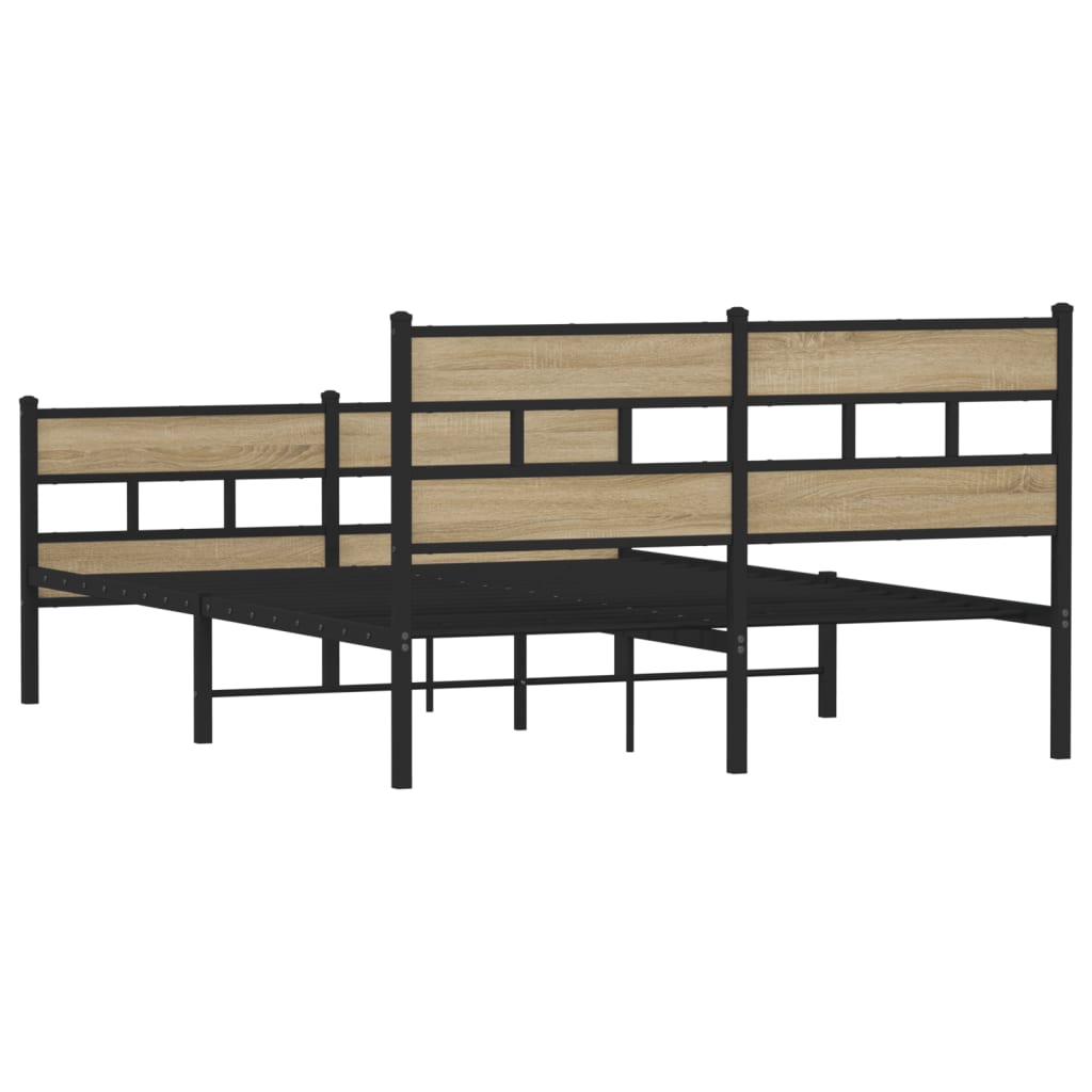 Sonoma Oak Metal Bed Frame 140x200 cm - Sturdy & Stylish Design