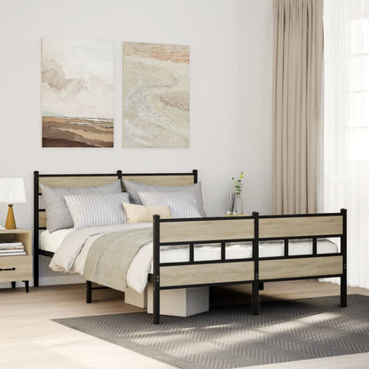 Sonoma Oak Metal Bed Frame 140x200 cm - Sturdy & Stylish Design