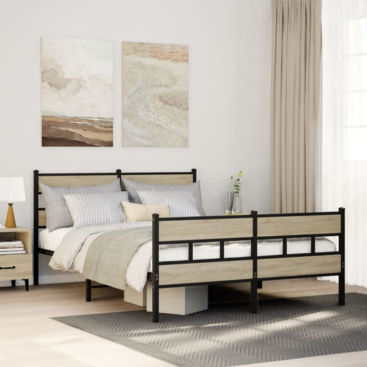 Sonoma Oak Metal Bed Frame 140x200 cm - Sturdy & Stylish Design