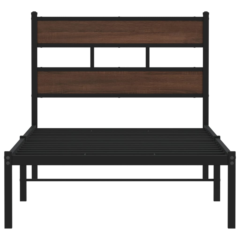 Brown Oak Bed Frame with Headboard - 100x190 cm (Mattress Not Included)