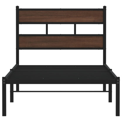 Brown Oak Bed Frame with Headboard - 100x190 cm (Mattress Not Included)