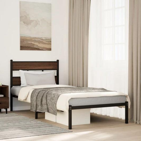 Brown Oak Bed Frame with Headboard, 100x200 cm, No Mattress