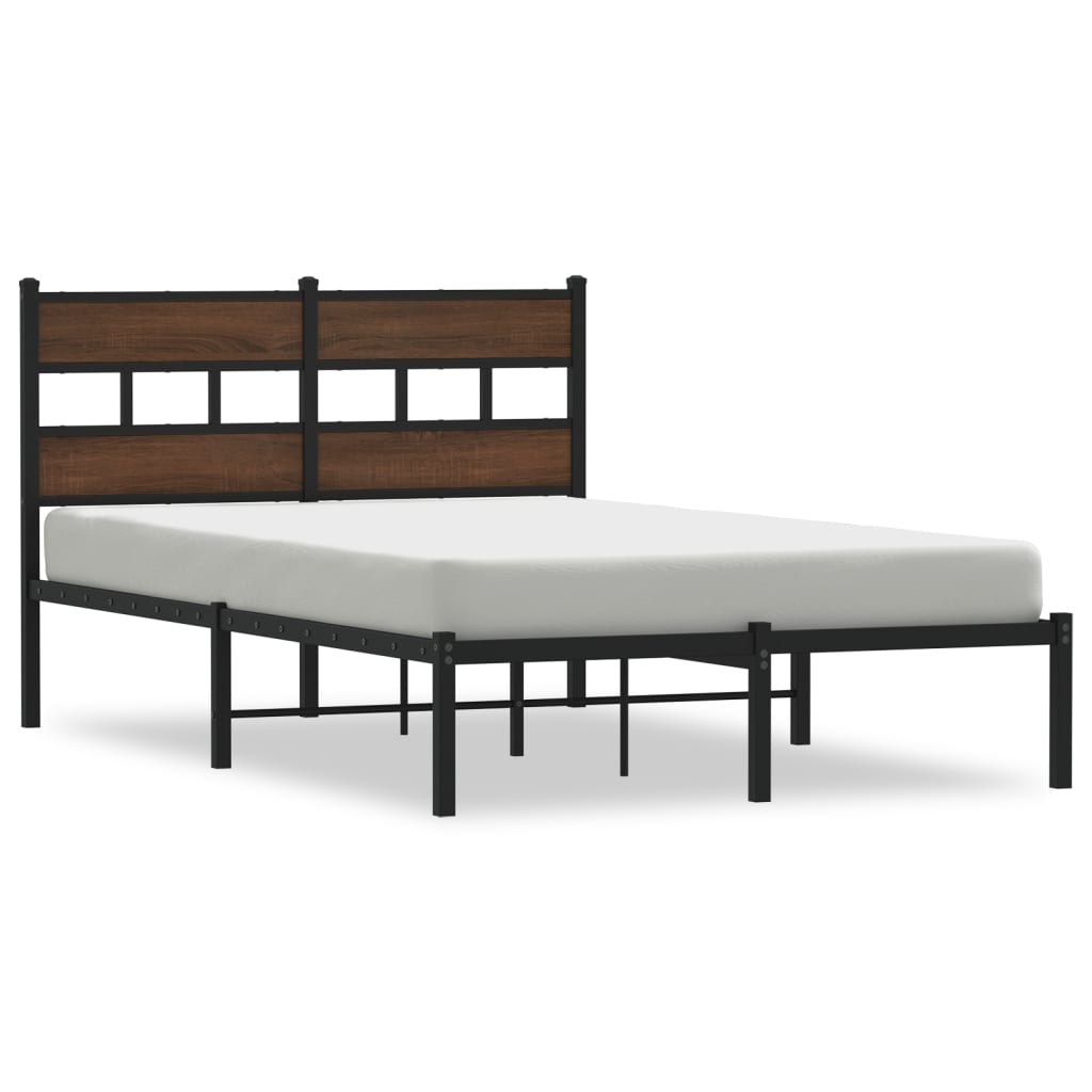 Brown Oak Bed Frame with Headboard, 120x200 cm - No Mattress Included