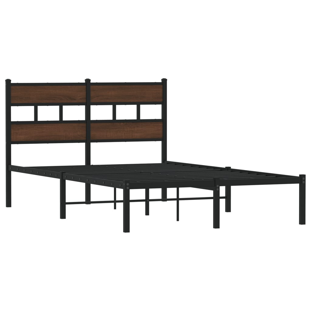 Brown Oak Bed Frame with Headboard, 120x200 cm - No Mattress Included