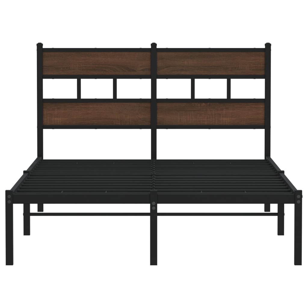 Brown Oak Bed Frame with Headboard, 120x200 cm - No Mattress Included