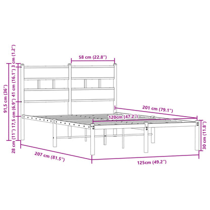 Brown Oak Bed Frame with Headboard, 120x200 cm - No Mattress Included