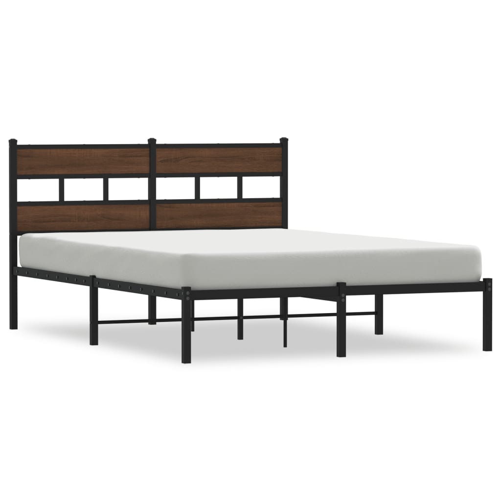 Brown Oak Bed Frame with Headboard 137x190 cm - No Mattress Included