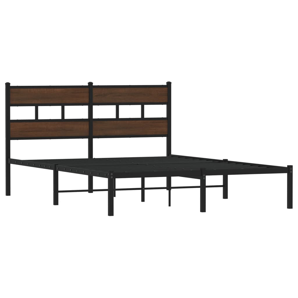 Brown Oak Bed Frame with Headboard 137x190 cm - No Mattress Included