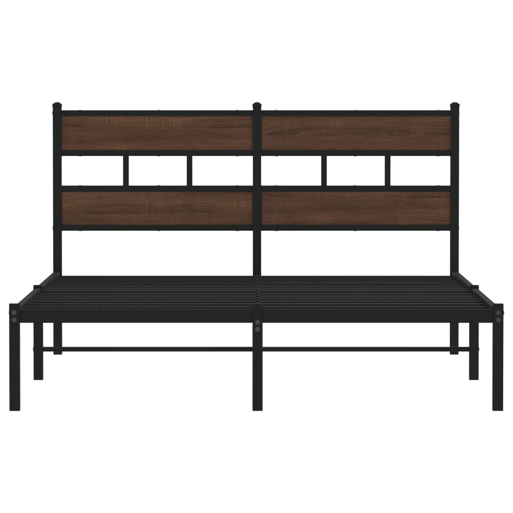 Brown Oak Bed Frame with Headboard 137x190 cm - No Mattress Included