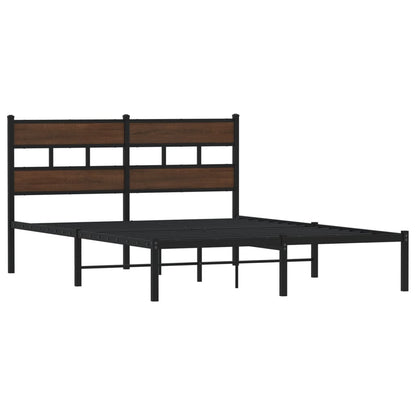 Brown Oak Bed Frame with Headboard, 140x190 cm, No Mattress Included