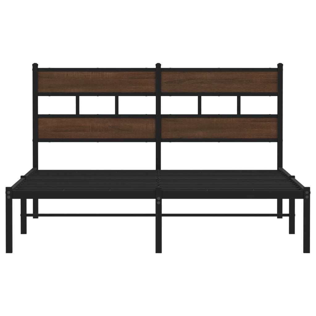 Brown Oak Bed Frame with Headboard, 140x190 cm, No Mattress Included
