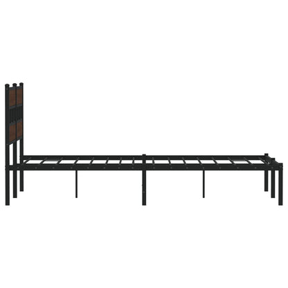 Brown Oak Bed Frame with Headboard, 140x190 cm, No Mattress Included