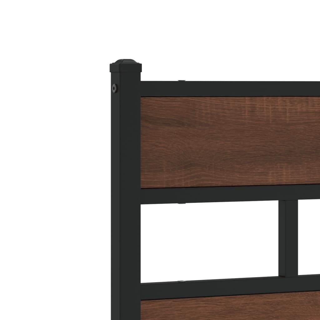 Brown Oak Bed Frame with Headboard, 140x190 cm, No Mattress Included