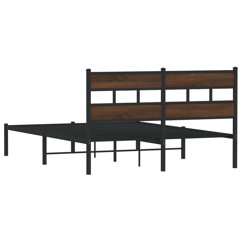 Brown Oak Bed Frame with Headboard 140x200 cm - No Mattress
