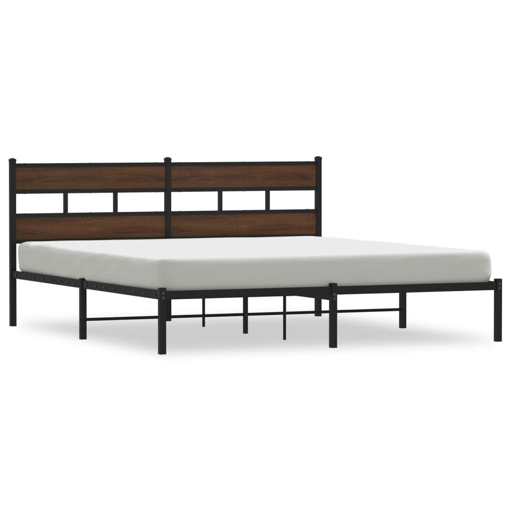 Brown Oak Bed Frame with Headboard, 183x213 cm - No Mattress