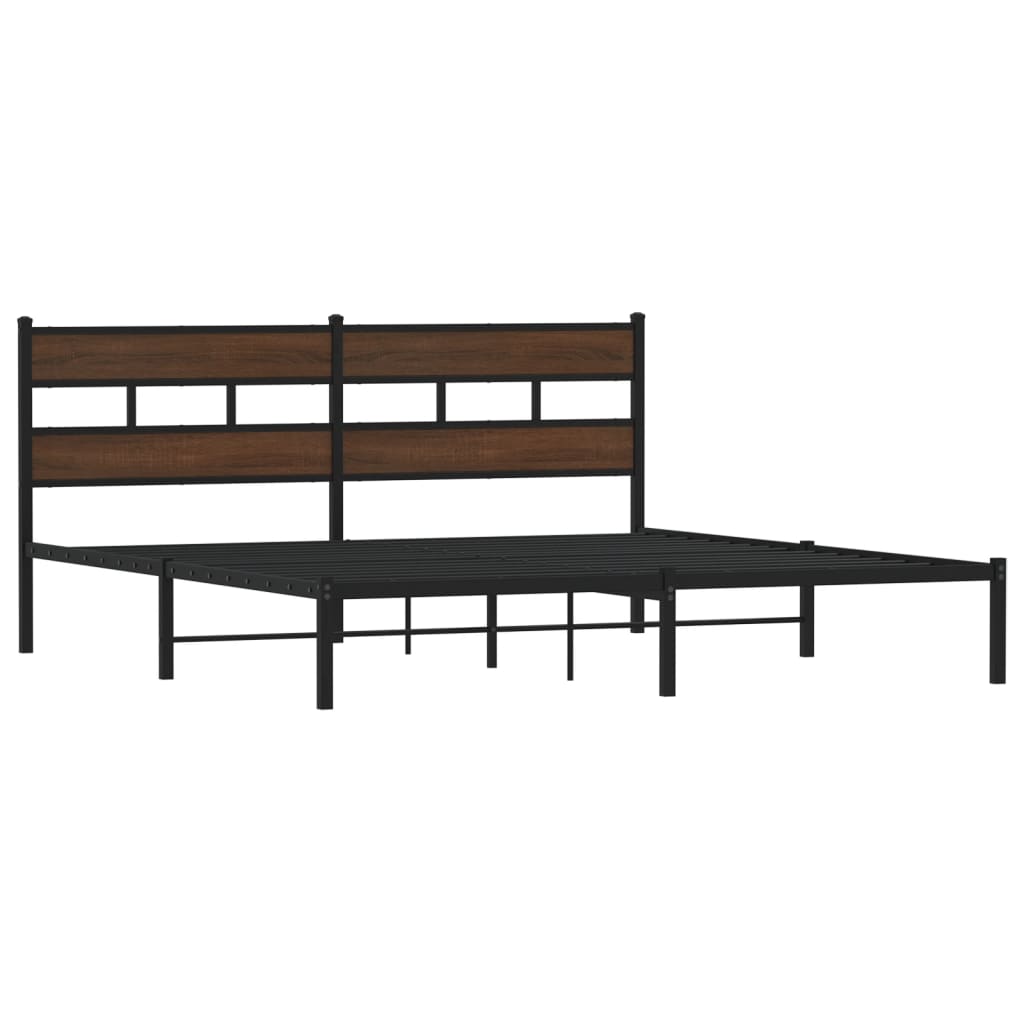 Brown Oak Bed Frame with Headboard, 183x213 cm - No Mattress