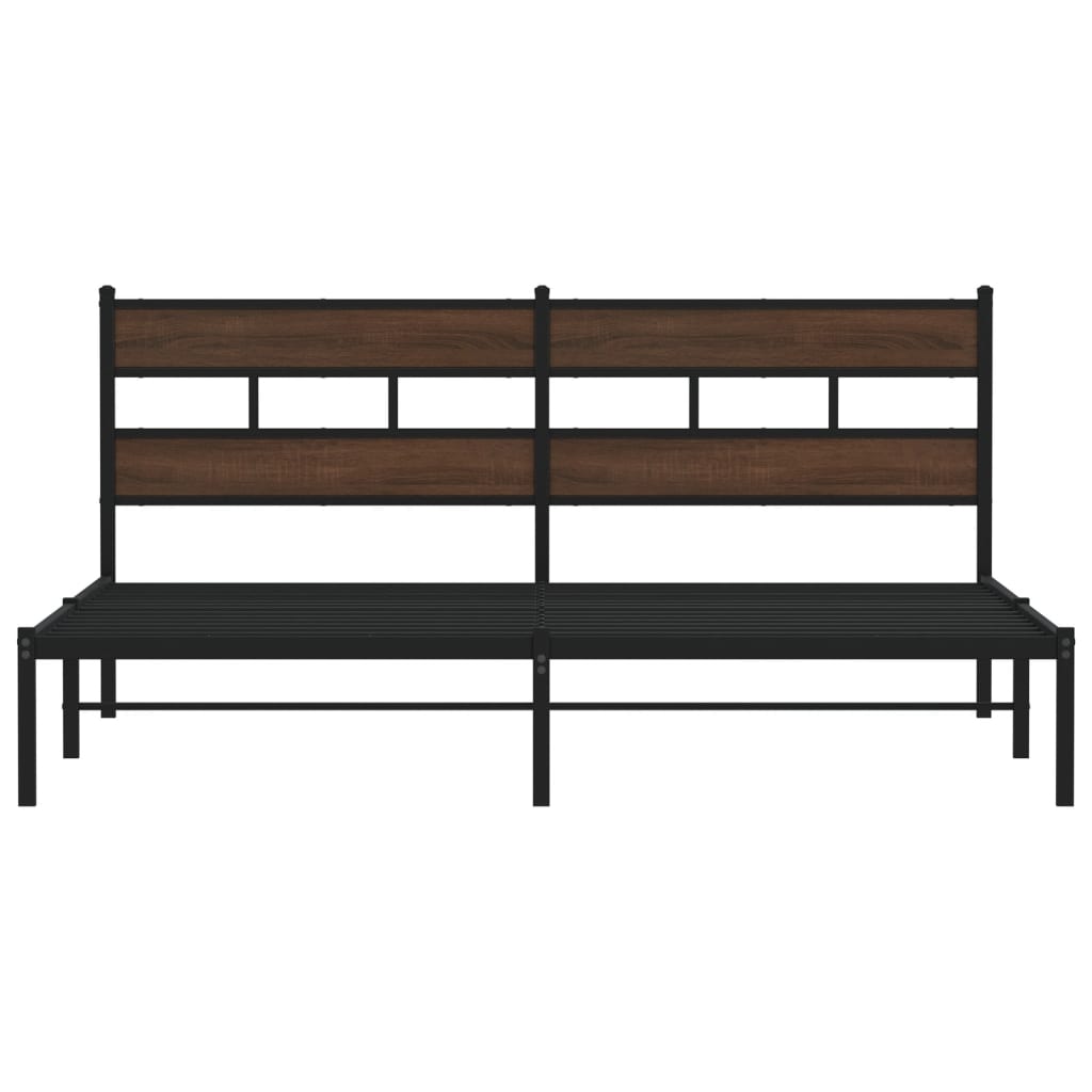 Brown Oak Bed Frame with Headboard, 183x213 cm - No Mattress