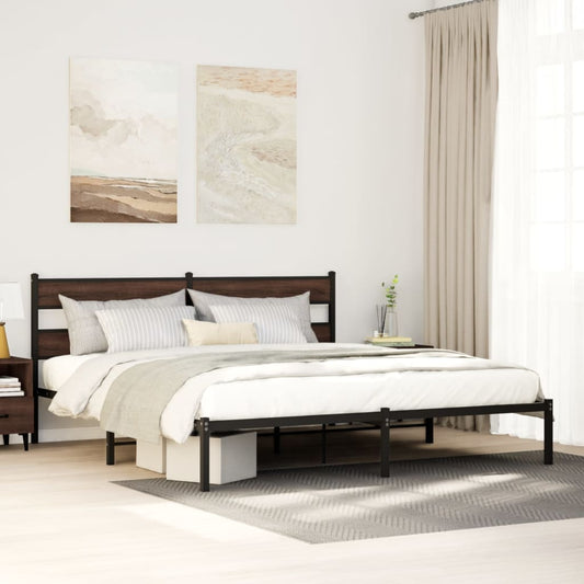 Brown Oak Bed Frame with Headboard, 183x213 cm - No Mattress