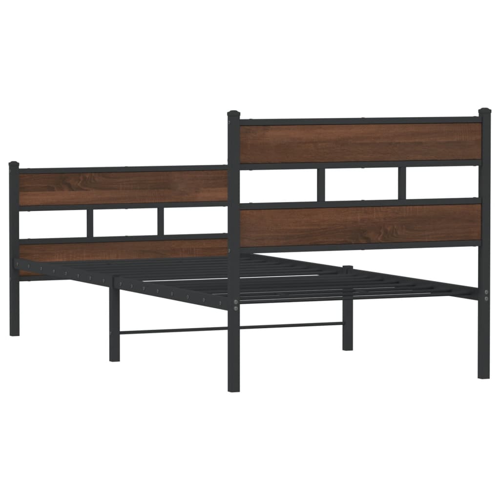 Metal Bed Frame with Headboard & Footboard, 75x190 cm, Black