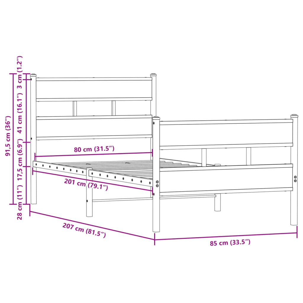 Elegant Wooden Bed Frame 80x200 cm with Headboard & Footboard