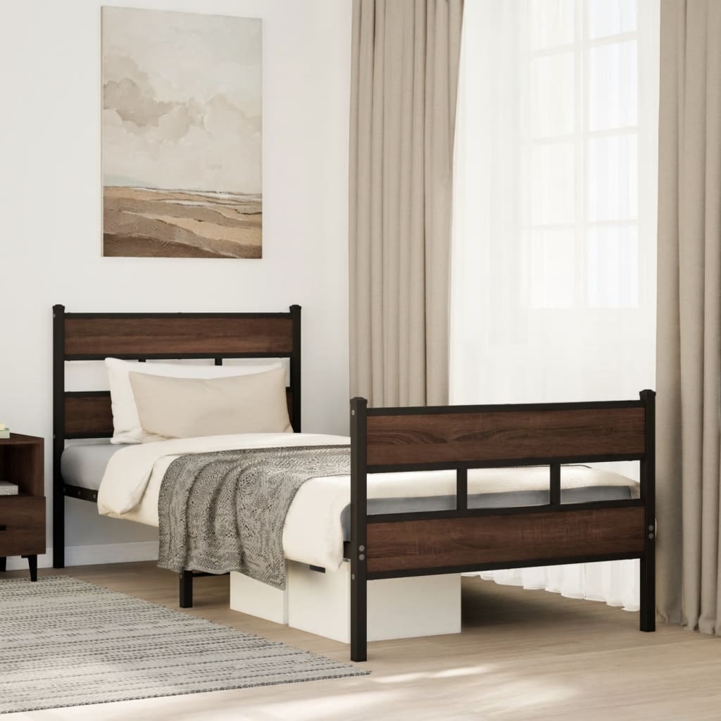 Wooden Bed Frame 90x200 cm with Headboard & Footboard - No Mattress
