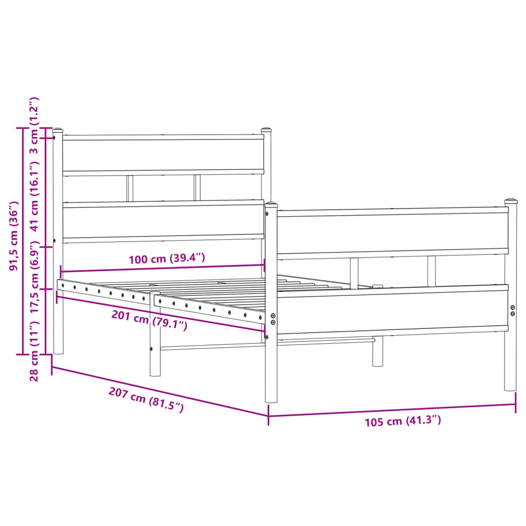 Elegant Wooden Bed Frame with Headboard & Footboard, 100x200 cm