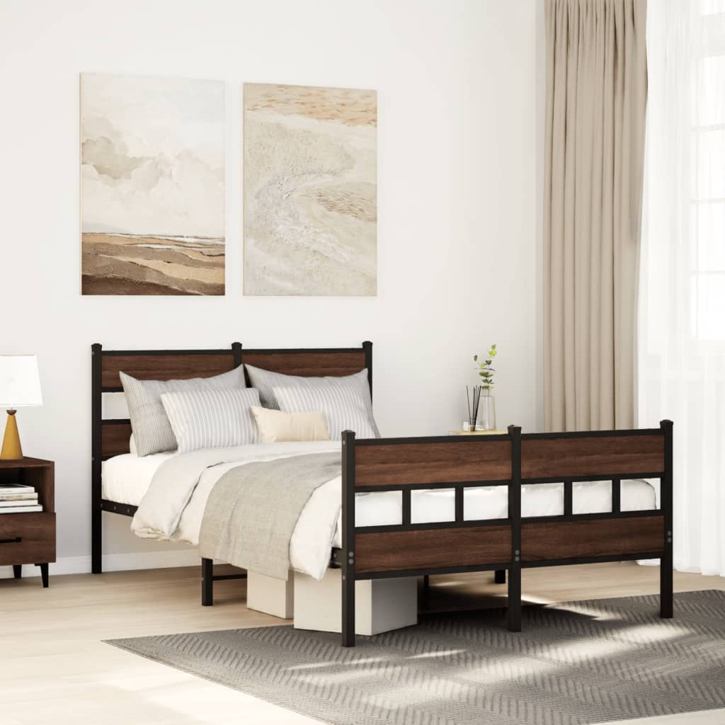 Small Double Metal Bed Frame 120x190 cm with Headboard & Footboard
