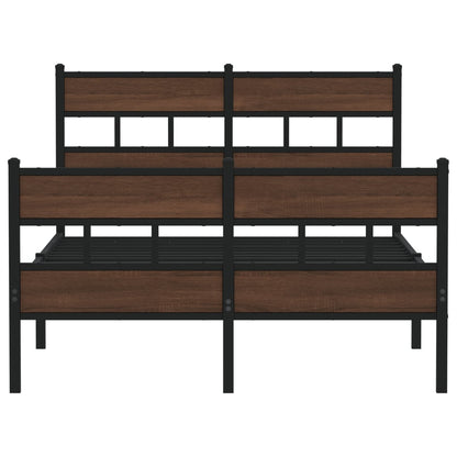 Rustic Oak Wood Bed Frame 120x200 cm w/ Headboard & Footboard