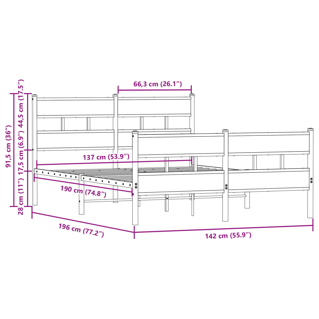 Bed Frame without Mattress with Headboard and Footboard 137x190 cm
