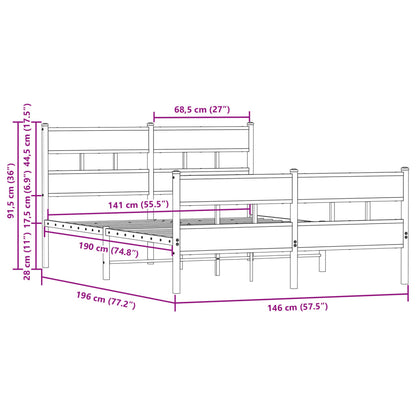 Elegant Wood Bed Frame 140x190 cm with Headboard & Footboard