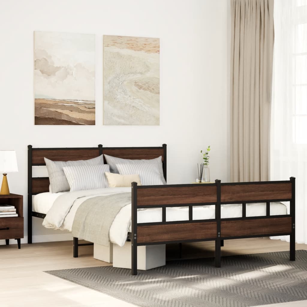 Elegant Wood Bed Frame 140x190 cm with Headboard & Footboard