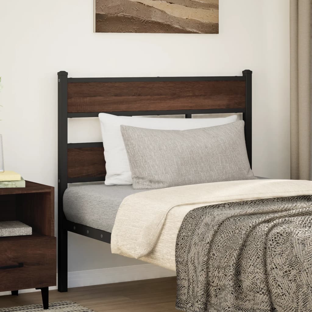 Brown Oak Headboard, 80cm, Steel & Engineered Wood Finish