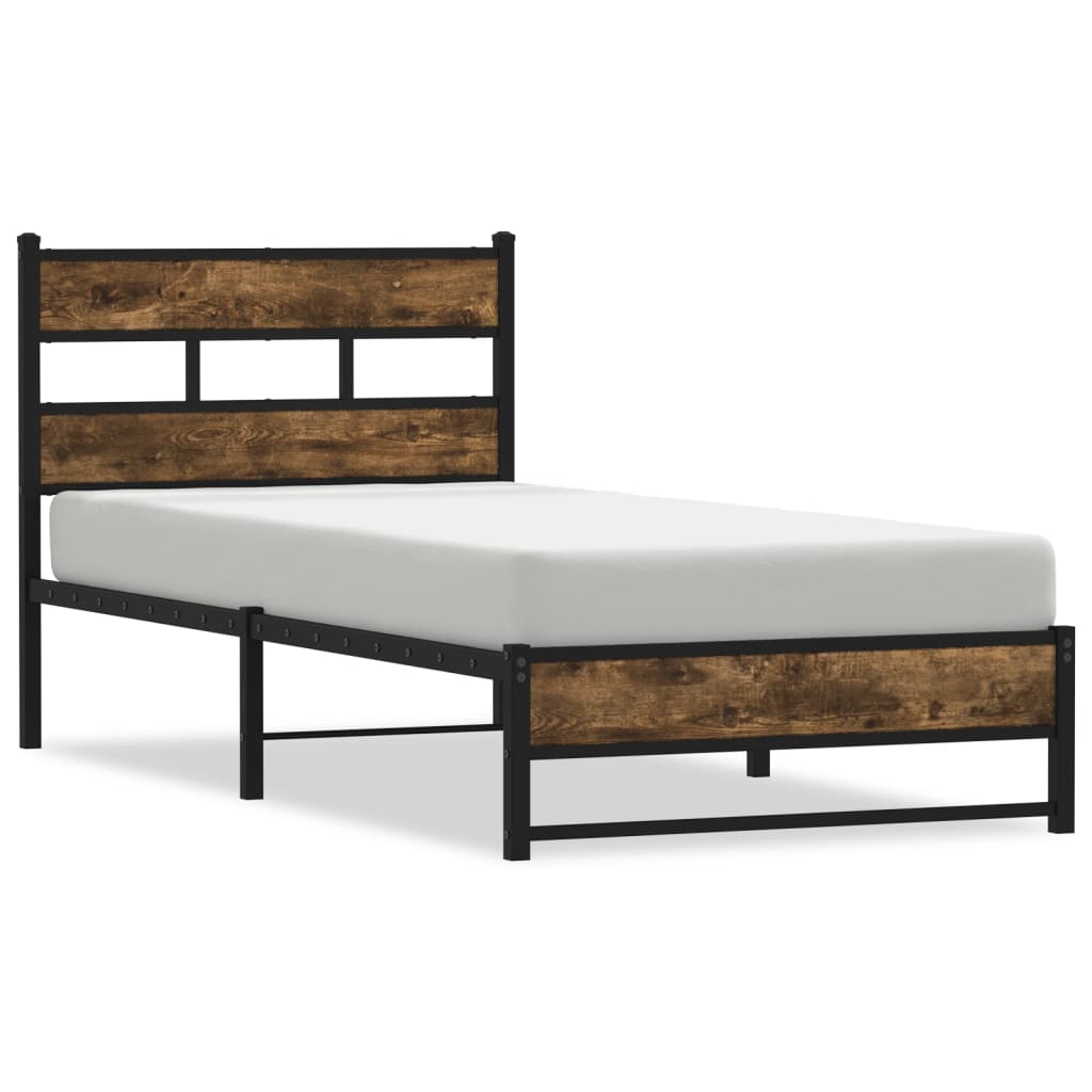 Smoked Oak Metal Bed Frame, Single 90x190 cm, No Mattress