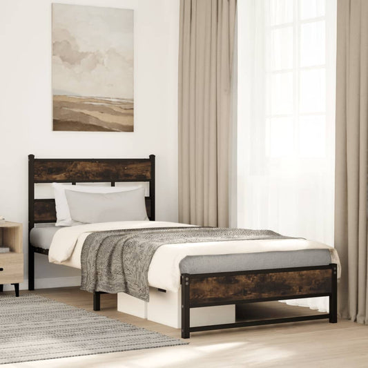 Smoked Oak Metal Bed Frame, Single 90x190 cm, No Mattress