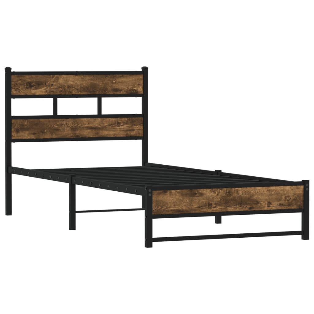 Smoked Oak Metal Bed Frame 100x200 cm - Durable & Stylish