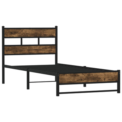 Smoked Oak Metal Bed Frame 100x200 cm - Durable & Stylish