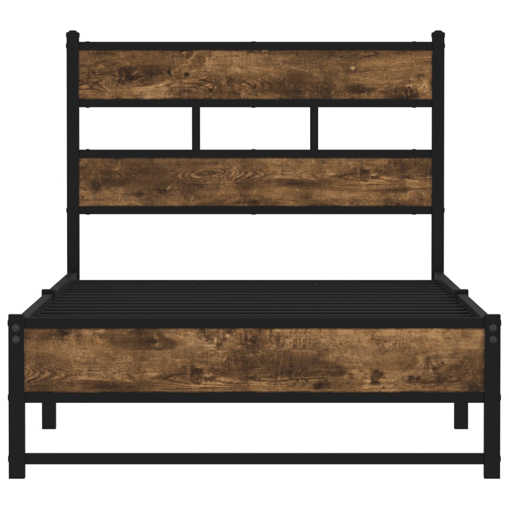 Smoked Oak Metal Bed Frame 100x200 cm - Durable & Stylish