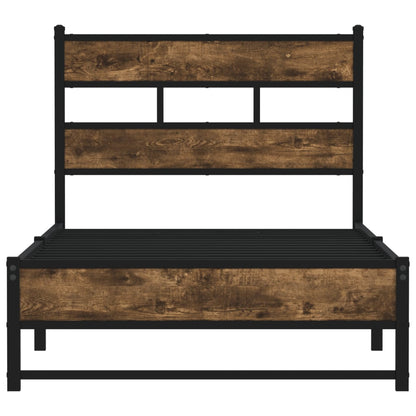 Smoked Oak Metal Bed Frame 100x200 cm - Durable & Stylish
