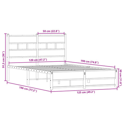 Metal Bed Frame without Mattress Smoked Oak 120x190 cm Small Double