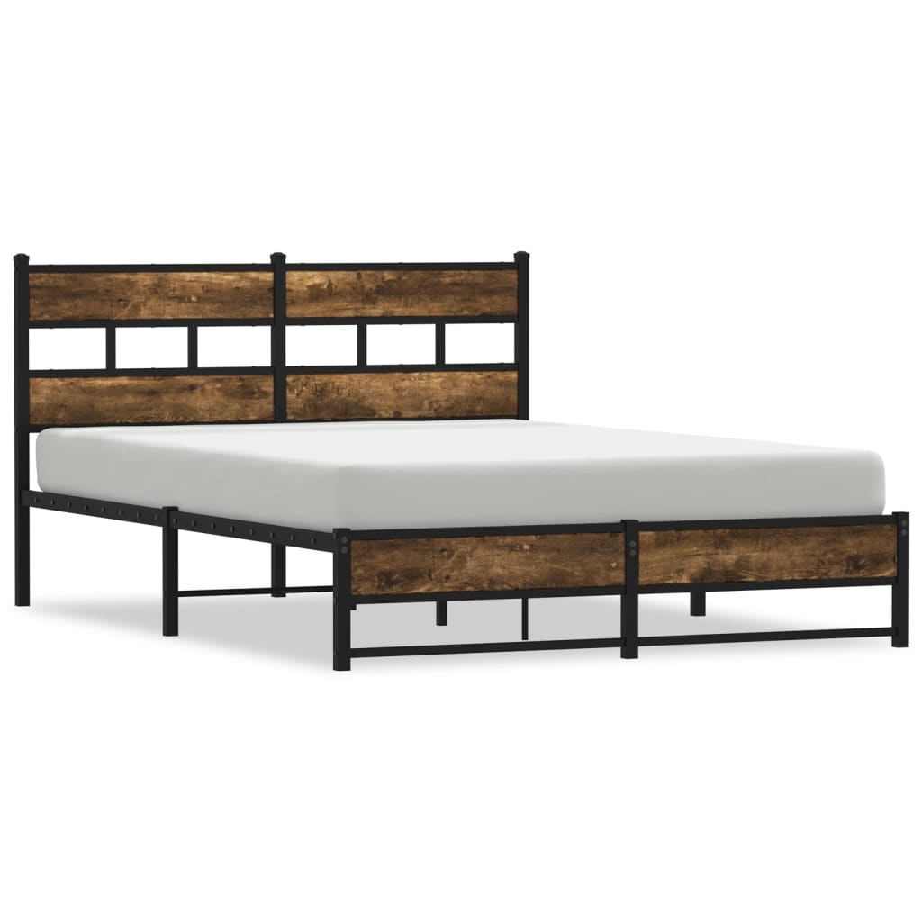 Smoked Oak Metal Bed Frame 140x190 cm - Stylish & Sturdy Design