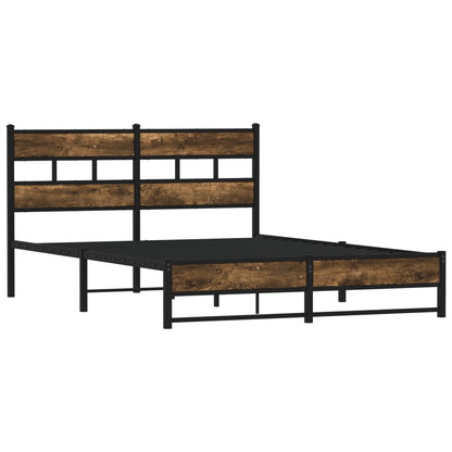 Smoked Oak Metal Bed Frame 140x190 cm - Stylish & Sturdy Design